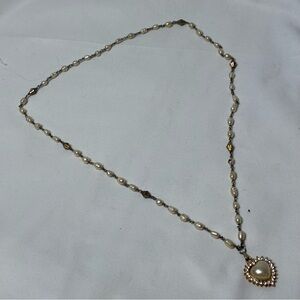 Antique Pearl Heart Pendant Necklace GUC